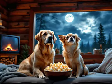 Dos perros viendo la televisión Dos perros viendo la televisión