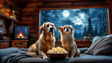 Dos perros viendo la televisión