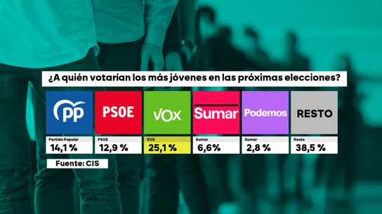 Intención de voto de los jóvenes de 18 a 24 años en España según el CIS Intención de voto de los jóvenes de 18 a 24 años en España según el CIS