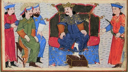 El líder de la tribu Kayı, en una imagen del Consejo de Tuman recogido en la obra 'Jami al-Tawarij' El líder de la tribu Kayı, en una imagen del Consejo de Tuman recogido en la obra 'Jami al-Tawarij'