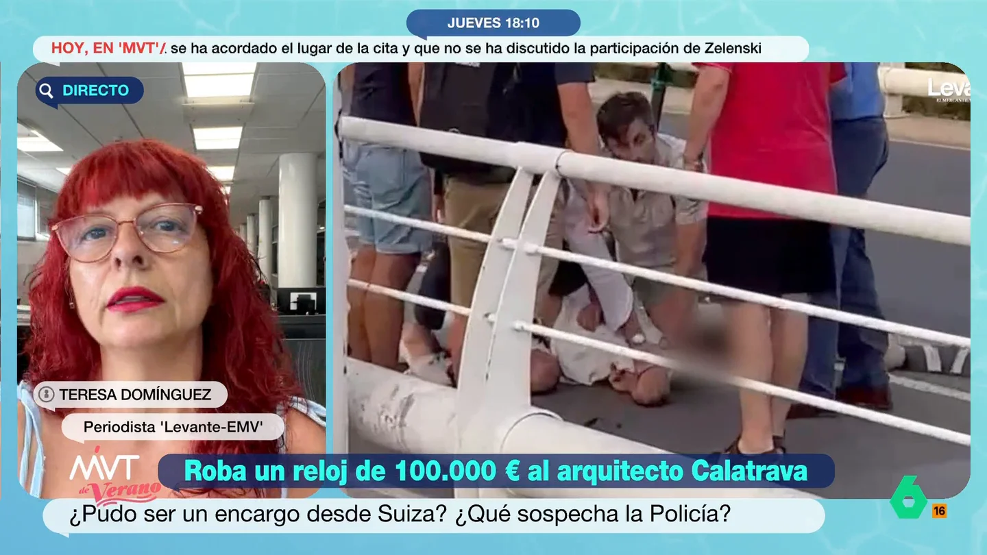 Teresa Domínguez, de 'Levante-EMV', sobre el robo a Calatrava: "El reloj es un Patek Philippe valorado en 110.000 euros" Se cree que el arquitecto llevaba un reloj modelo 'Calatrava', que se caracteriza por tener un diseño muy sencillo. "Un ladrón casual no debería saber identificar ese modelo como el más exclusivo de la marca", reflexiona la periodista.