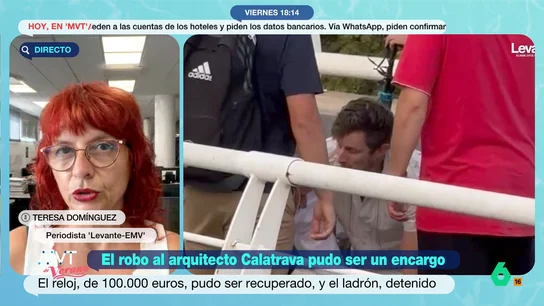 Teresa Domínguez señala que el ladrón de Calatrava podría no tener "muy planificado" el robo: "No parece el mejor momento" La periodista explica que la policía está investigando tanto las llamadas recibidas por el ladrón como las cámaras de seguridad situadas cerca del domicilio del arquitecto en otros puntos en los que estuvo anteriormente.