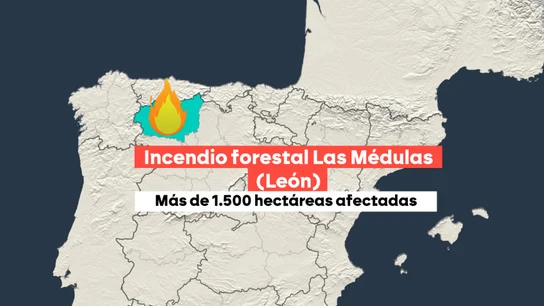 El incendio forestal en Las Médulas (León) ya ha calcinado más de 1.000 hectáreas. El incendio forestal en Las Médulas (León) ya ha calcinado más de 1.000 hectáreas.