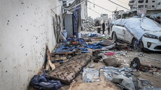 La carpa de Al Jazeera tras el ataque de Israel La carpa de Al Jazeera tras el ataque de Israel