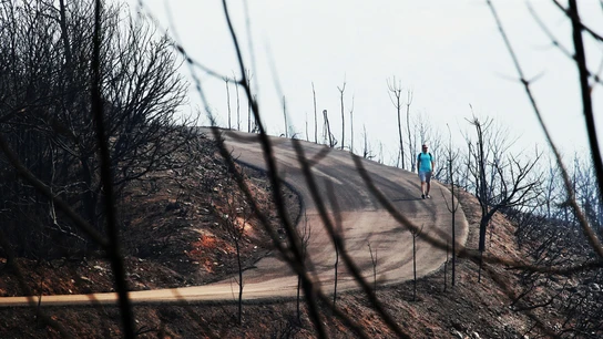 Vista de una paraje quemado por el incendio en Las Médulas, Orellán y Carucedo, este miércoles. Vista de una paraje quemado por el incendio en Las Médulas, Orellán y Carucedo, este miércoles.