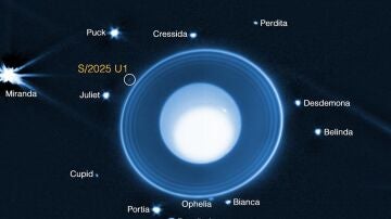 Urano con 13 de sus 29 lunas conocidas