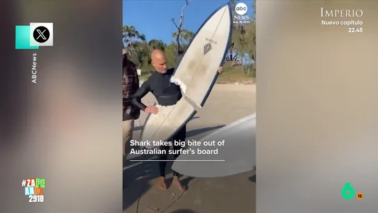 Un surfista sale ileso del ataque de un tiburón en Australia: "A ver si va a ser vegano..." Un hombre surfeaba en Cabarita Beach cuando se veía sorprendido por el ataque de un escualo. El animal, a pesar de que no ha conseguido hincarle el diente al surfista, sí que se ha llevado un trozo de su tabla.