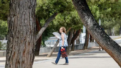 Una mujer se abanica por el calor en Madrid Una mujer se abanica por el calor en Madrid