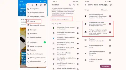 Borrando datos de navegación Borrando datos de navegación