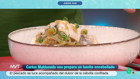 Carlos Maldonado te enseña a cocinar la receta de bonito encebollado, paso a paso y en vídeo El chef Carlos Maldonado llega desde su restaurante Raíces para cocinar una receta clásica elevada a la alta cocina. No te pierdas el vídeo de la elaboración del bonito encebollado en Más Vale Tarde.