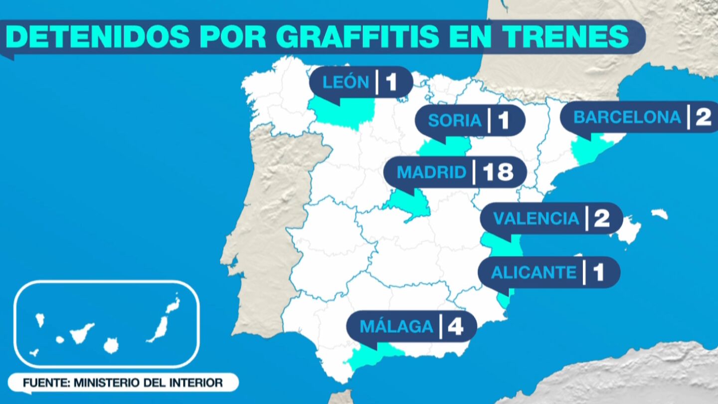 Detenidos por pintar grafitis en trenes en los últimos seis meses
