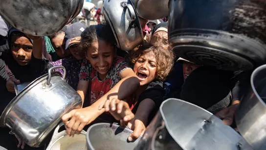 Varios palestinos tratan de conseguir algo de comida en Gaza Varios palestinos tratan de conseguir algo de comida en Gaza
