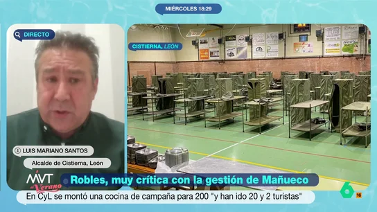 Luis Mariano Santos, alcalde de Cistierna, afirma que Mañueco no le ha llamado: "El pabellón no se ha utilizado" El regidor indica que en su municipio el ejército generó un módulo de servicio para atender a las personas que realizaban labores de extinción, pero, según la información que él maneja, no se han utilizado para dormir.