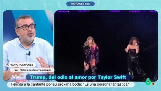 Pedro Rodríguez, sobre el cambio de postura de Trump sobre Taylor Swift: "Forma parte de una estrategia deliberada" "Él ofrece a los votantes de EEUU la oportunidad de pensar, de interpretarle al gusto de cada uno", afirma Pedro Rodríguez en este vídeo donde asegura que Trump "es capaz de cambiar de opinión en la misma frase".