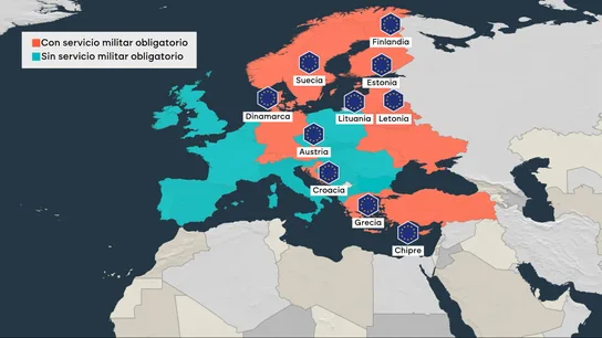 Mapa con los países europeos que tienen servicio militar obligatorio y aquellos que no Mapa con los países europeos que tienen servicio militar obligatorio y aquellos que no