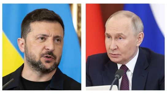 Imágenes de archivo. De izquierda a derecha, el presidente de Ucrania, Volodímir Zelenski, y el presidente de Rusia, Vladímir Putin. Imágenes de archivo. De izquierda a derecha, el presidente de Ucrania, Volodímir Zelenski, y el presidente de Rusia, Vladímir Putin.