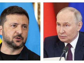 Im&aacute;genes de archivo. De izquierda a derecha, el presidente de Ucrania, Volod&iacute;mir Zelenski, y el presidente de Rusia, Vlad&iacute;mir Putin.
