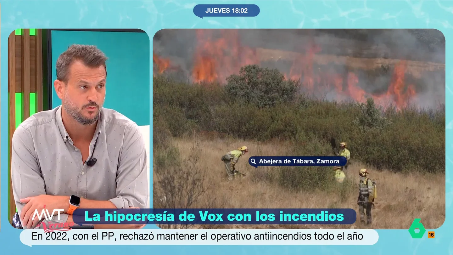 Juan Fernández-Miranda responde a Vox por su hipocresía con los incendios: "El próximo debate espero que sea con abrigo" Juan Fernández-Miranda asegura que "frivolizar está fuera de lugar" después de que Vox pida más inversión en prevención de los incendios, mientras tumban propuestas para mejorar las condiciones de los bomberos forestales.