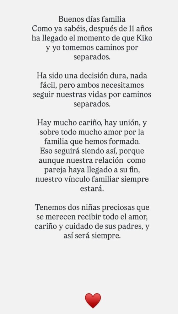 Comunicado de Irene Rosales sobre su separación de Kiko Rivera