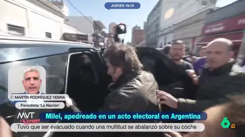 Martín Rodríguez, sobre el ataque a Milei en pleno escándalo de corrupción: "Es su peor momento político" El periodista argentino Martín Rodríguez analiza la situación política de Javier Milei, después de ser apedreado en un acto electoral y cercado por un escándalo de corrupción que involucra a personas de su máxima confianza.
