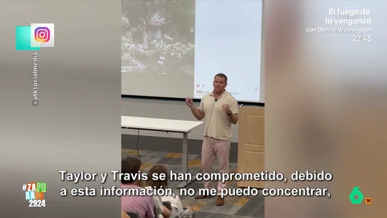 Un profesor cancela su clase por el compromiso de Taylor Swift y Travis Kelce: "Tenemos que procesar esta información" El reciente compromiso de la cantante y el deportista ha revolucionado las redes e, incluso, las aulas universitarias. Por eso, un profesor decidía suspender su clase ante el nerviosismo generado por el anuncio.