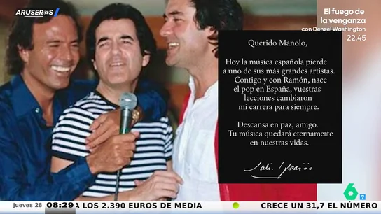 Julio Iglesias se despide de Manuel de la Calva: "Las lecciones del Dúo Dinámico cambiaron mi carrera" Julio Iglesias se despide de Manuel de la Calva: "Las lecciones del Dúo Dinámico cambiaron mi carrera"