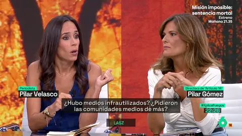 El debate entre Pilar Velasco y Pilar Gómez sobre las críticas a Mañueco por su gestión de los incendios: "La diferencia es que él tiene unas elecciones" El debate entre Pilar Velasco y Pilar Gómez sobre las críticas a Mañueco por su gestión de los incendios: "La diferencia es que él tiene unas elecciones"
