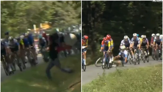 El ciclista Javi Romo, al suelo en La Vuelta a España El ciclista Javi Romo, al suelo en La Vuelta a España