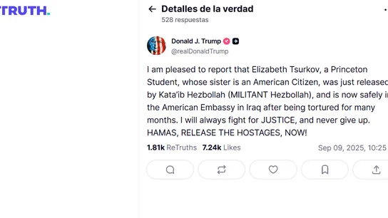 Trump anuncia la liberación de una rehén en manos de Hamás Trump anuncia la liberación de una rehén en manos de Hamás