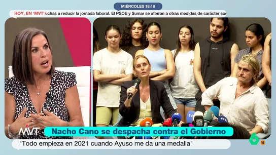 Bea de Vicente desmonta las teorías de la conspiración de Nacho Cano y Ayuso: "¿Dónde está el indicio?" Bea de Vicente analiza el caso de la presunta contratación ilegal de becarios en el musical de Nacho Cano, ya archivado, por el que el productor acusa al Gobierno de perseguirle y desmonta su teoría: "No hay un solo nexo causal".