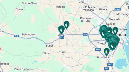 Vista previa del mapa con las tiendas donde podrás usar el Bono Comercio DANA 2025. Vista previa del mapa con las tiendas donde podrás usar el Bono Comercio DANA 2025.