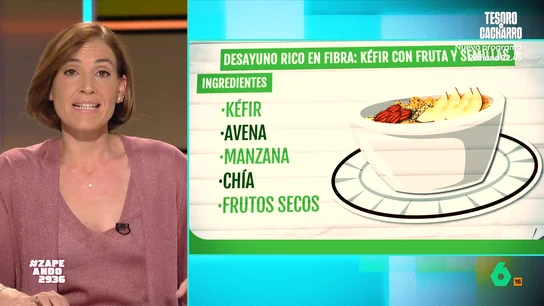 El desayuno rico en fibra de Boticaria García ideal para combatir la "montaña rusa del azúcar": "Es mucho más que un laxante" Boticaria García propone en este vídeo un desayuno rico y saludable que aporta, en una sola comida, 17 de los 30 gramos de fibra diarios que nuestro cuerpo necesita: kéfir con fruta y semillas.