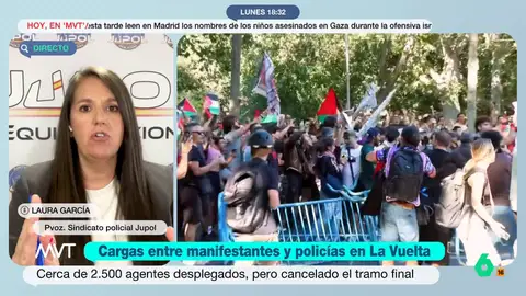 MVT Laura García (JUPOL) pide la dimisión de Marlaska y el delegado del Gobierno por los disturbios en La Vuelta: "El dispositivo estaba diseñado para buscar este resultado" MVT Laura García (JUPOL) pide la dimisión de Marlaska y el delegado del Gobierno por los disturbios en La Vuelta: "El dispositivo estaba diseñado para buscar este resultado"