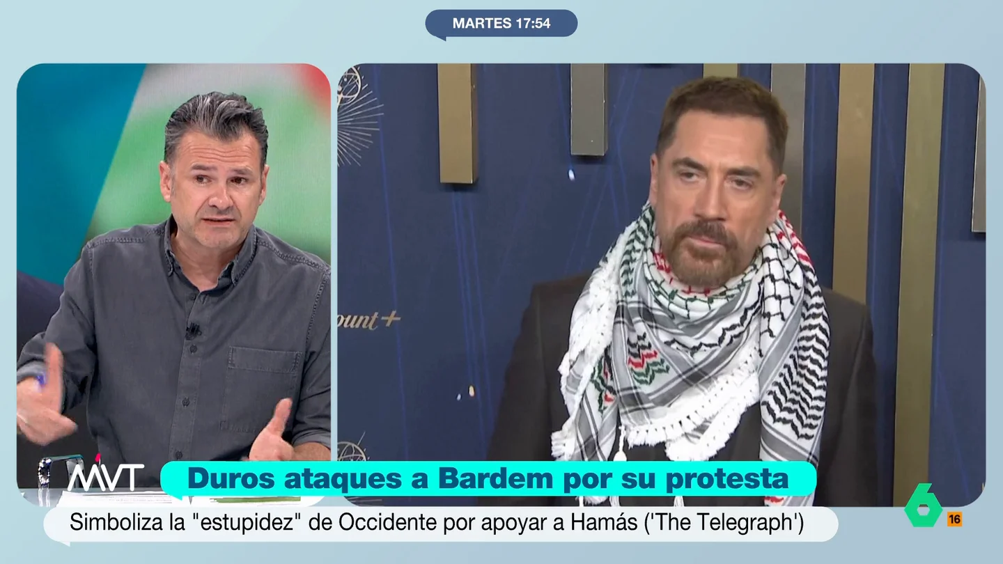 Iñaki López, tras el artículo sobre Bardem en 'The Telegraph': "Deberían basarse en cosas más sesudas antes de insultar" El actor posaba en la alfombra roja de los Premios Emmy con una kufiya, un pañuelo palestino. El diario británico ha calificado como "equivocadas" las ideas de Bardem sobre Israel y lo que está ocurriendo en Gaza.