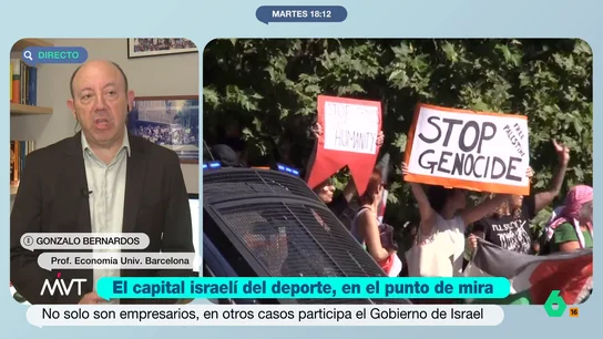 Gonzalo Bernardos explica por qué se puede sancionar a Rusia, pero a Israel no: "El capital israelí está en todos sitios" "¿Vamos a dejar que el capital israelí no esté en el deporte español, pero sí en empresas españolas? ¿Permitimos que compre deuda pública española?", se pregunta Gonzalo Bernardos en este vídeo.