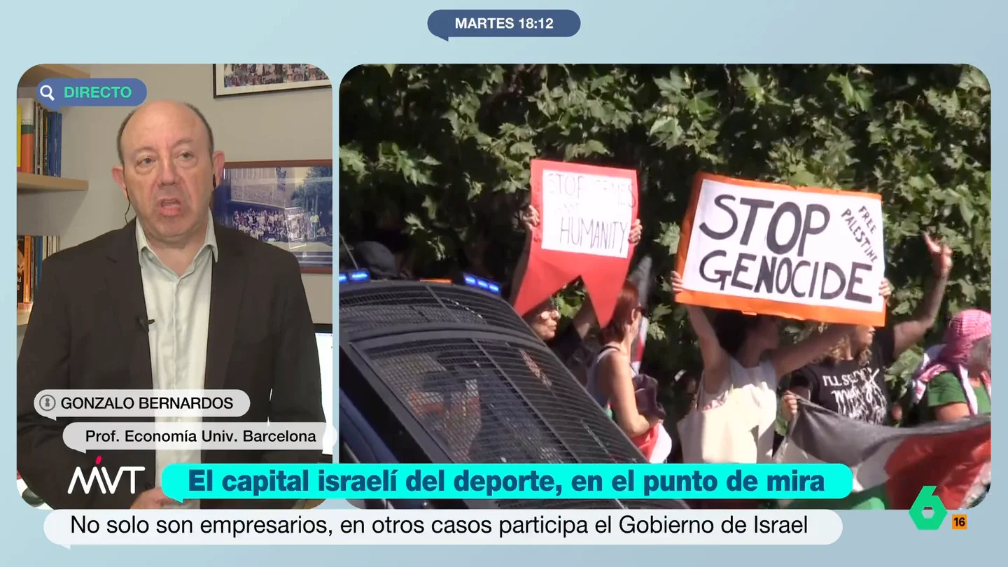 Gonzalo Bernardos explica por qué se puede sancionar a Rusia, pero a Israel no: "El capital israelí está en todos sitios" "¿Vamos a dejar que el capital israelí no esté en el deporte español, pero sí en empresas españolas? ¿Permitimos que compre deuda pública española?", se pregunta Gonzalo Bernardos en este vídeo.
