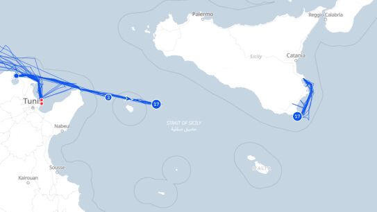 Las embarcaciones de la Flotilla hacia Gaza, cerca del estrecho de Sicilia