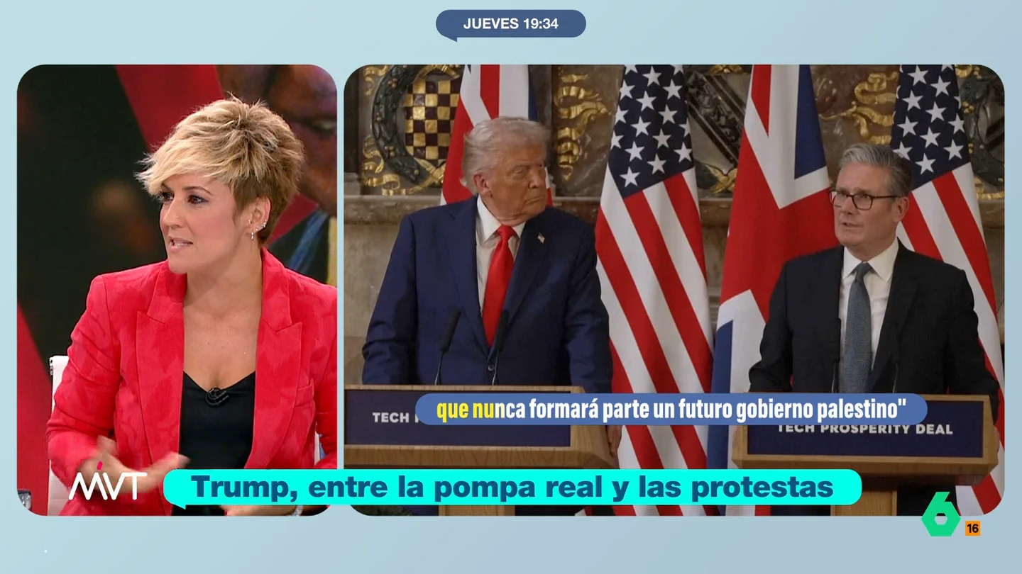 Cristina Pardo, sobre la palmadita de Trump a Starmer: "No aguanta las formas nunca jamás en la vida" El presidente estadounidense se ha reunido con el primer ministro británico. Durante la rueda de prensa, Starmer ha afirmado, entre otras cosas, que Hamás "es un grupo terrorista" lo que ha provocado que Trump responda de una manera desconcertante.