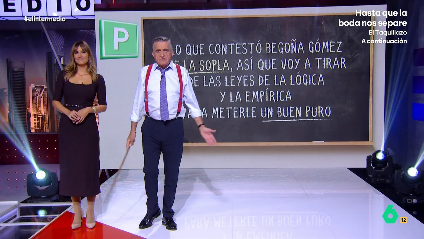 Wyoming 'interpreta' el auto del juez Peinado: "Lo que contestó Begoña Gómez me la sopla" Sandra Sabatés y Wyoming organizan una 'auto-escuela' en el que traducen algunos fragmentos del auto del juez Peinado: "Aunque aquí no hay caso, vamos a seguir rascando hasta que cristalice cualquier chorrada para sentarla en el banquillo".