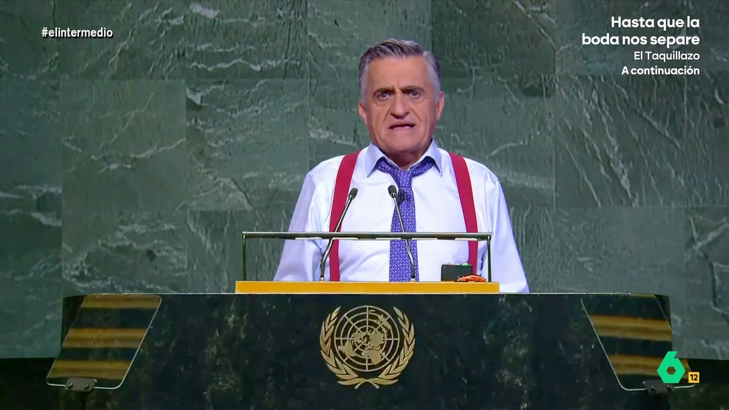 Wyoming 'habla' frente a las Naciones Unidas: "Somos más los que queremos volver a la senda de la paz y la cordura" El plató de El Intermedio se convierte en la sala principal de la Asamblea de las Naciones Unidas para hablar frente a sus miembros y recordarles que la ONU nació para fomentar la hermandad entre naciones".
