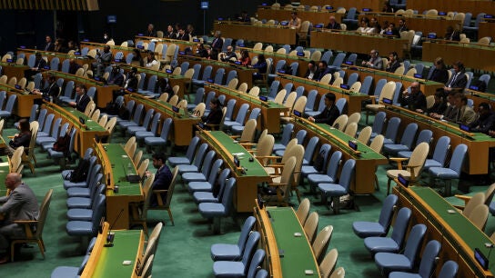 La sala en la que Netanyahu ha realizado su discurso en la Asamblea General de la ONU, medio vacía.