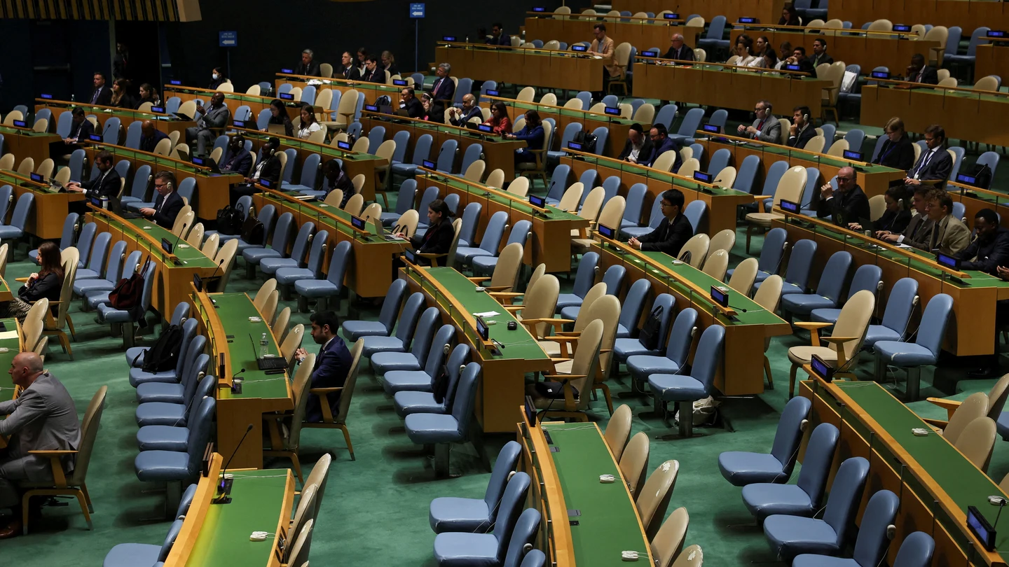 La sala en la que Netanyahu ha realizado su discurso en la Asamblea General de la ONU, medio vacía. La sala en la que Netanyahu ha realizado su discurso en la Asamblea General de la ONU, medio vacía.