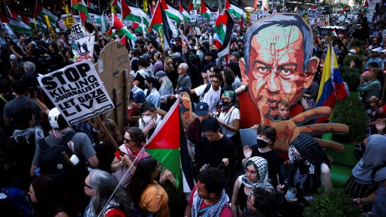 Protesta contra Netanyahu en la ciudad de Nueva York.