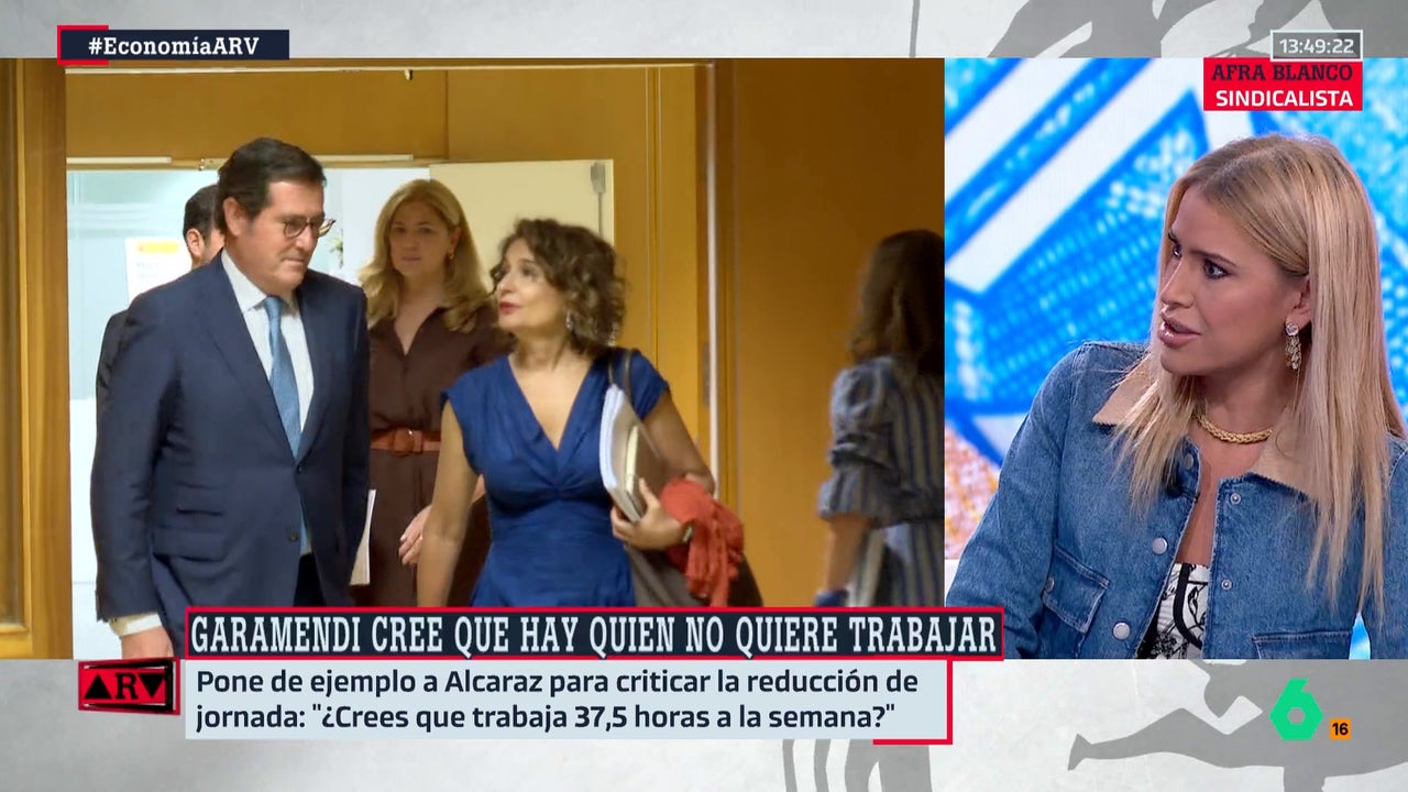 Afra Blanco, tras decir Garamendi que Alcaraz no trabaja 37,5 horas semanales: "¿También defiende que los trabajadores cobren por hora extra lo mismo que él?"