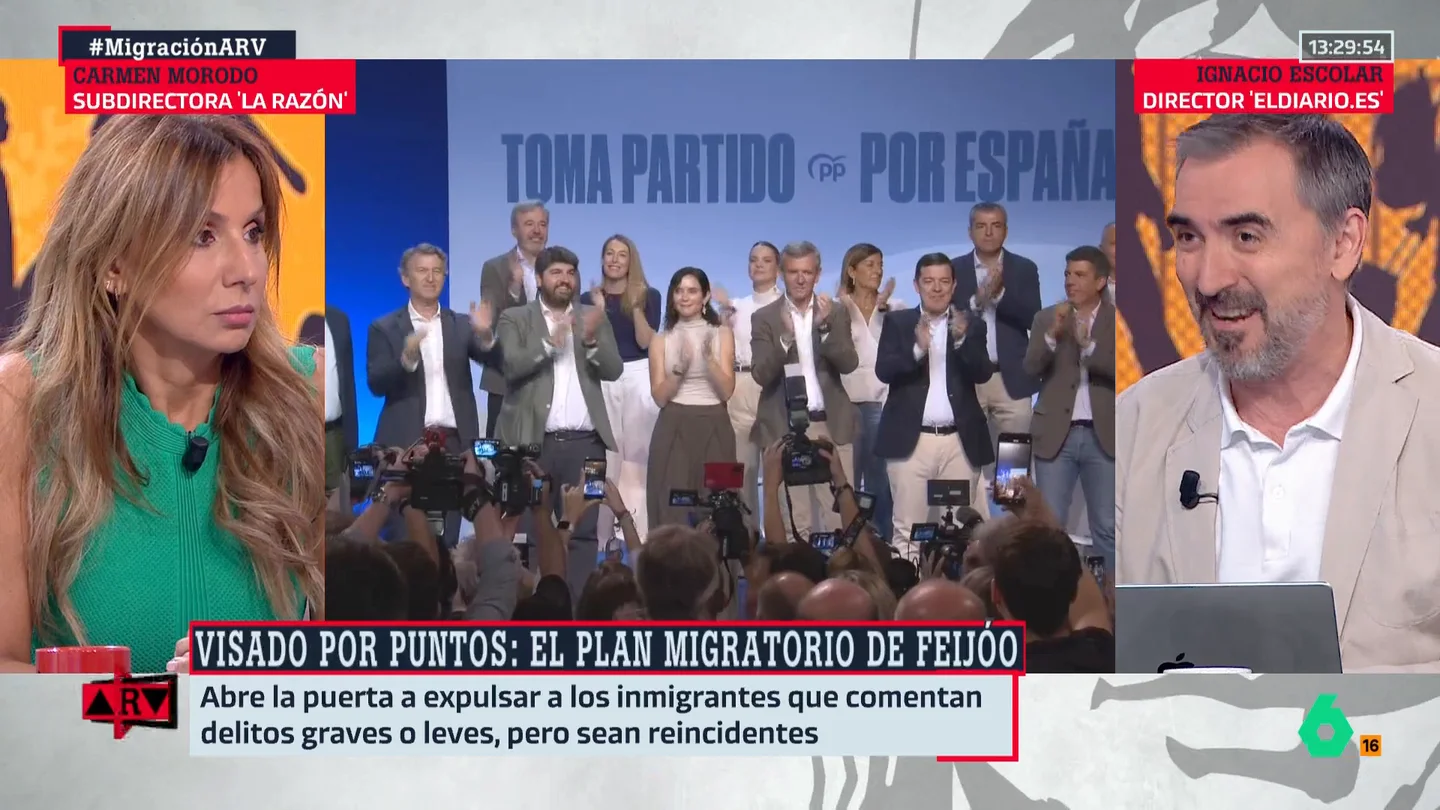 Ignacio Escolar, sobre el plan migratorio de Feijóo: "A mí esta declaración de Murcia me parece un ejercicio de propaganda" Ignacio Escolar, sobre el plan migratorio de Feijóo: "A mí esta declaración de Murcia me parece un ejercicio de propaganda"