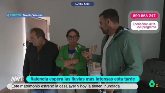 Susana y José Miguel estrenaban ayer su casa y hoy se ha inundado: "Es muy horrible, no lo habíamos vivido nunca" Javier Bastida habla en Valencia con Susana y José Miguel, una pareja que compró una casa en Gandía hace tres meses. Tras reformarla y amueblarla, ayer terminaban de instalarse. Hoy han tenido que pasar el día sacando agua de ella.