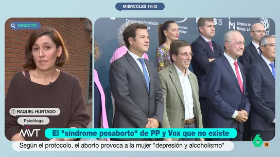 Una psicóloga, tajante sobre el 'síndrome posaborto' de PP y Vox: "No existe y no tiene ninguna evidencia científica" La psicóloga Raquel Hurtado avisa en este vídeo de que la medida propuesta por Vox y aprobada por el Ayuntamiento de Madrid "confunde y extorsiona a mujeres y profesionales" y supone una "debilitación del sistema público de salud".