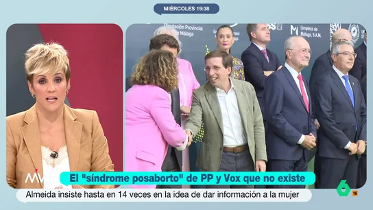 Cristina Pardo responde a Almeida sobre el 'síndrome posaborto': "Dan información que no hemos pedido y la que pedimos no la dan" Cristina Pardo reacciona en este vídeo a las palabras de José Luis Martínez-Almeida en las que habla de "informar" a las mujeres tras aprobar el Ayuntamiento una propuesta de Vox sobre el supuesto 'síndrome posaborto', sin base científica.