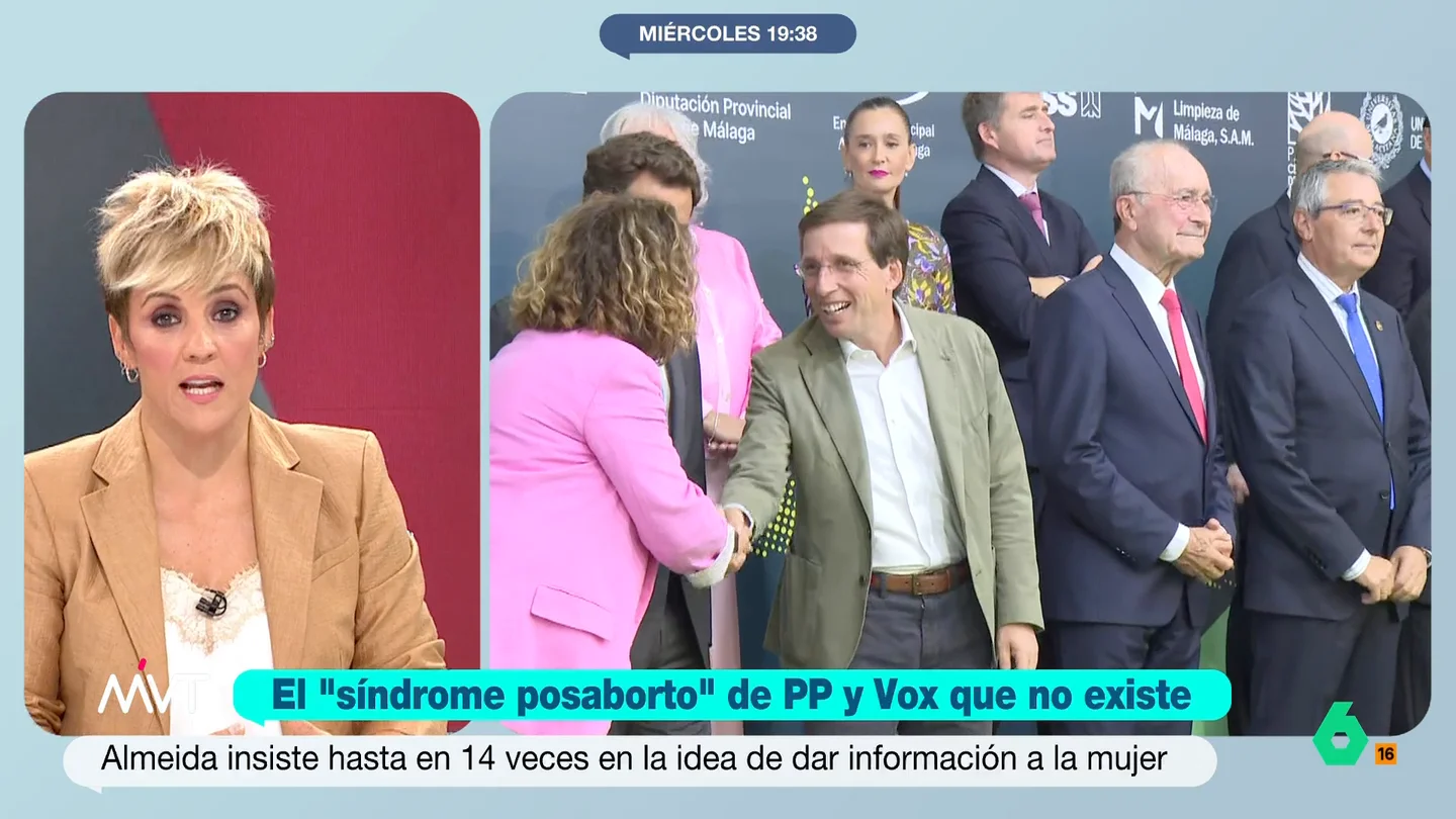 Cristina Pardo responde a Almeida sobre el 'síndrome posaborto': "Dan información que no hemos pedido y la que pedimos no la dan" Cristina Pardo reacciona en este vídeo a las palabras de José Luis Martínez-Almeida en las que habla de "informar" a las mujeres tras aprobar el Ayuntamiento una propuesta de Vox sobre el supuesto 'síndrome posaborto', sin base científica.