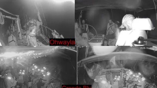 Imagen de varias embarcaciones de la Flotilla en los momentos previos a ser interceptados. Imagen de varias embarcaciones de la Flotilla en los momentos previos a ser interceptados.